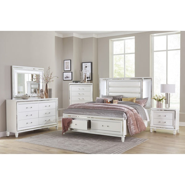 English Elm California King Bedroom Set with LED Headboard Mirrored Trim and Glam Metallic Finish B011S06324