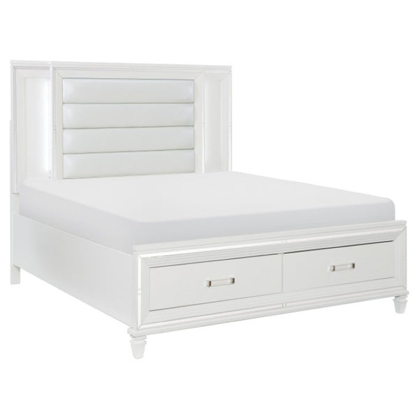 English Elm California King Bedroom Set with LED Headboard Mirrored Trim and Glam Metallic Finish B011S06324