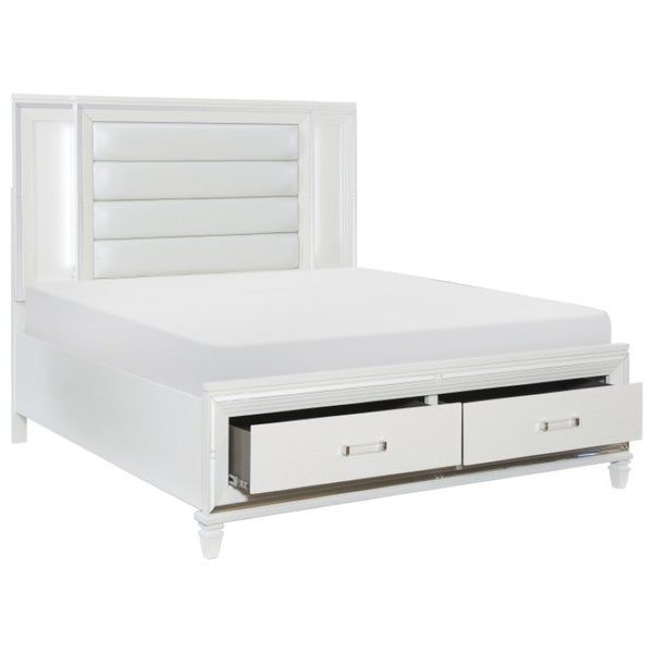 English Elm California King Bedroom Set with LED Headboard Mirrored Trim and Glam Metallic Finish B011S06324
