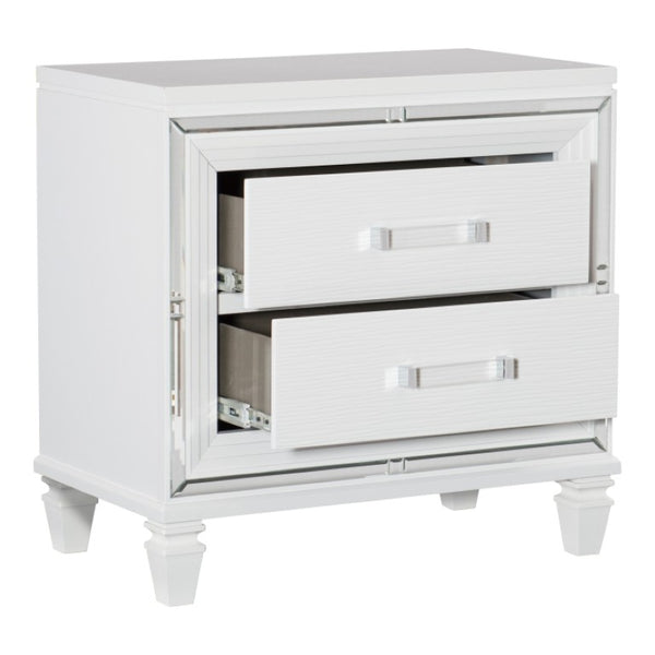 English Elm Queen Bedroom Set with LED Lighting Mirrored Trim Faux Leather Headboard Glam Style B011S06326