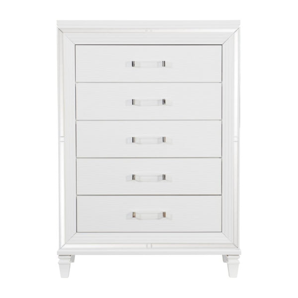 English Elm Queen Bedroom Set with LED Headboard Mirrored Trim and Faux Leather Glam Panels B011S06327