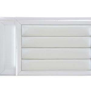 English Elm Queen Bedroom Set with LED Headboard Mirrored Trim and Faux Leather Glam Panels B011S06327