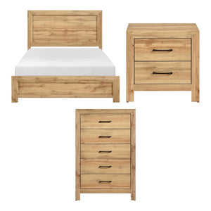 English Elm Eastern King Bedroom Set 3 Piece Natural Wood Finish with Storage Chest and Nightstand B011S06332