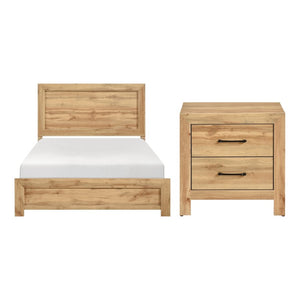 English Elm Full Bed and Nightstand Set Natural Wood Farmhouse Bedroom Furniture with Dovetail Storage B011S06337