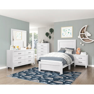 English Elm California King Bedroom Set Three Piece White Panel Bed Nightstand and Chest B011S06348