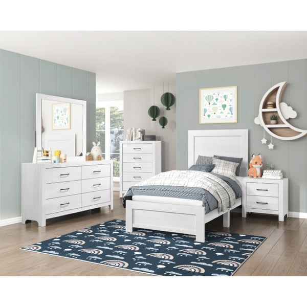 English Elm California King Bedroom Set Three Piece White Panel Bed Nightstand and Chest B011S06348