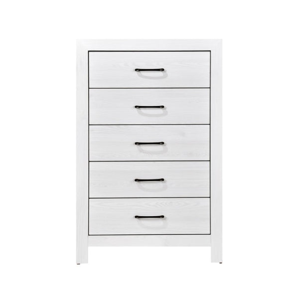 English Elm California King Bedroom Set Three Piece White Panel Bed Nightstand and Chest B011S06348