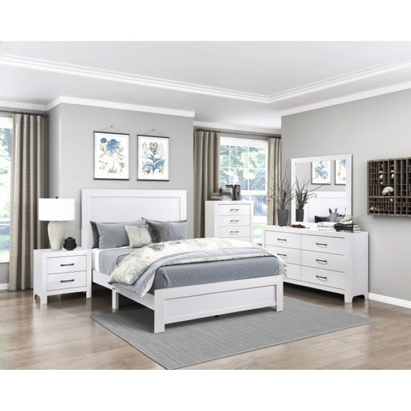 English Elm California King Bedroom Set Three Piece White Panel Bed Nightstand and Chest B011S06348