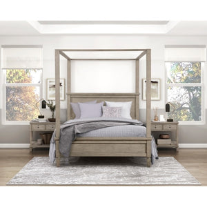 English Elm Eastern King Canopy Bed Set Oak Veneer Gray Finish Transitional Bedroom Collection B011S06357