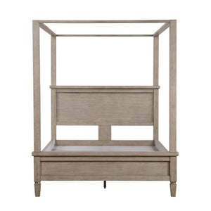 English Elm Eastern King Canopy Bed Set Oak Veneer Gray Finish Transitional Bedroom Collection B011S06357