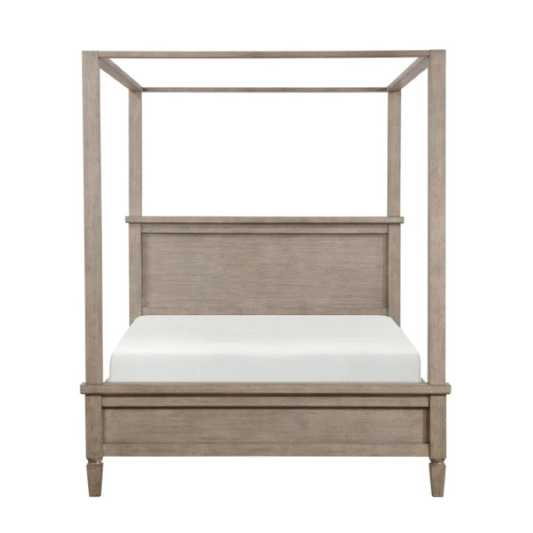 English Elm California King Canopy Bed Set Oak Veneer Frame with Two Nightstands Gray Finish B011S06360