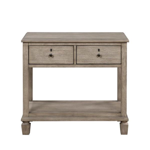 English Elm Queen Canopy Bedroom Set with Nightstand and Chest in Gray Oak Veneer Finish B011S06364