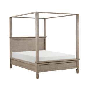 English Elm Queen Canopy Bedroom Set with Nightstand and Chest in Gray Oak Veneer Finish B011S06364