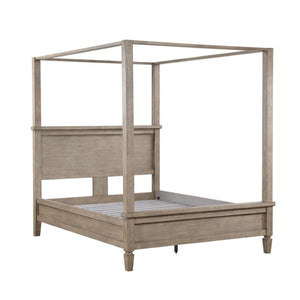 English Elm Queen Canopy Bedroom Set with Nightstand and Chest in Gray Oak Veneer Finish B011S06364