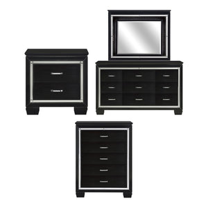 English Elm Night Stand Dresser Mirror and Chest Glam Bedroom Set with LED Lighting Black B011S06366