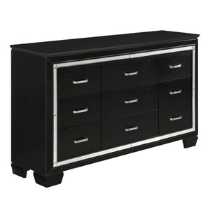 English Elm Night Stand Dresser Mirror and Chest Glam Bedroom Set with LED Lighting Black B011S06366