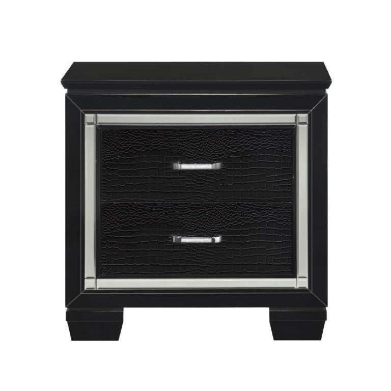 English Elm Night Stand Dresser Mirror and Chest Glam Bedroom Set with LED Lighting Black B011S06366