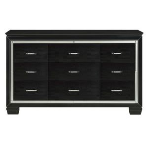 English Elm Night Stand Dresser Mirror and Chest Glam Bedroom Set with LED Lighting Black B011S06366