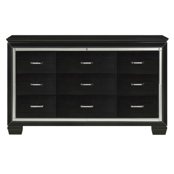 English Elm Night Stand Dresser Mirror and Chest Glam Bedroom Set with LED Lighting Black B011S06366