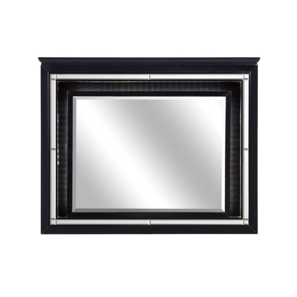 English Elm Night Stand Dresser Mirror and Chest Glam Bedroom Set with LED Lighting Black B011S06366