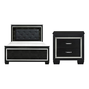 English Elm California King Bedroom Set Glam Black Lacquer LED Headboard with Crystal Hardware B011S06367