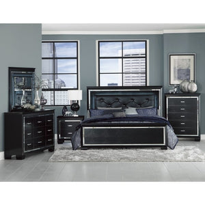 English Elm California King Glamour Bedroom Set with LED Lighting Mirror Trim and Tufted Panels B011S06368