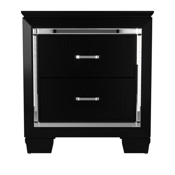 English Elm Queen Bedroom Set with LED Headboard Mirrored Trim and Tufted Faux Leather Panels B011S06370