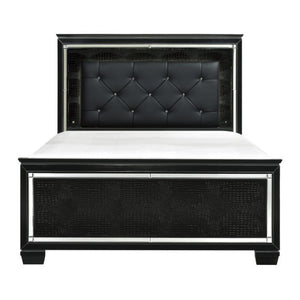 English Elm Queen Bedroom Set with LED Headboard Mirrored Trim and Tufted Faux Leather Panels B011S06370