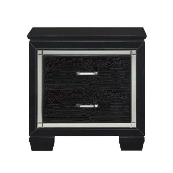 English Elm Queen Bedroom Set with LED Headboard Mirrored Trim and Tufted Faux Leather Panels B011S06370