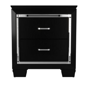 English Elm Queen Bedroom Set with LED Headboard Mirror Trim and Faux Alligator Glam Panels B011S06372