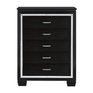 English Elm Queen Bedroom Set with LED Headboard Mirror Trim and Faux Alligator Glam Panels B011S06372
