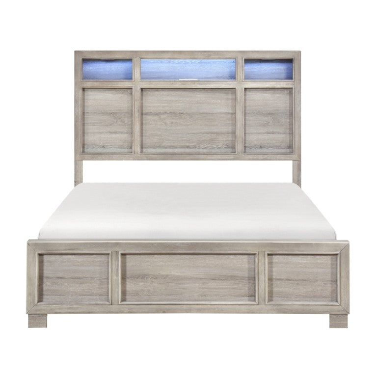 English Elm California King Bedroom Set with LED Headboard Bluetooth Speaker and Two Nightstands B011S06382