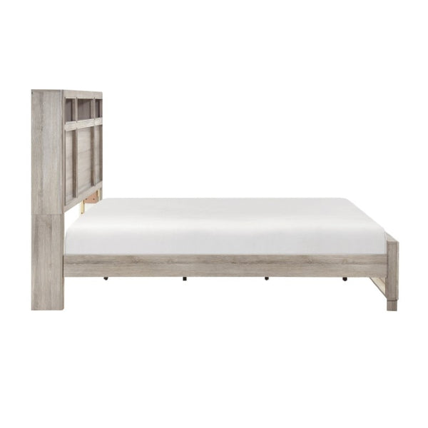 English Elm Queen Bed Set with LED Headboard Bluetooth Speaker USB Ports and Nightstand B011S06384
