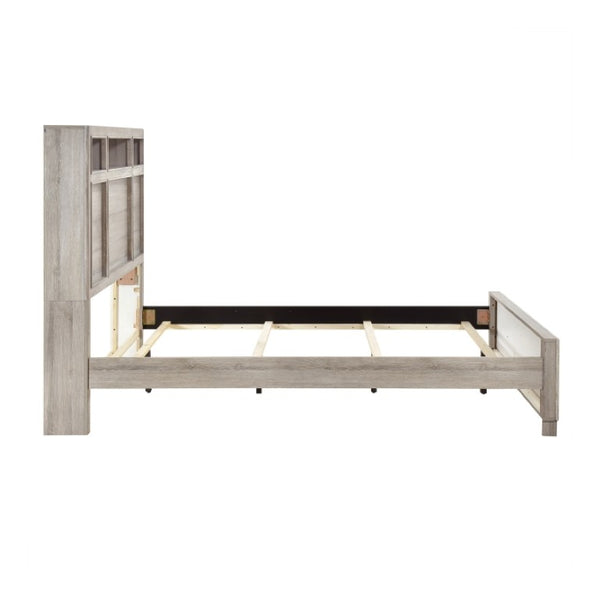 English Elm Queen Bed Set with LED Headboard Bluetooth Speaker USB Ports and Nightstand B011S06384