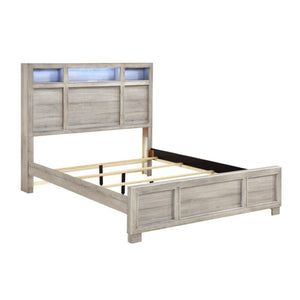 English Elm Queen Bed Set with LED Headboard Bluetooth Speaker USB Ports and Nightstand B011S06384