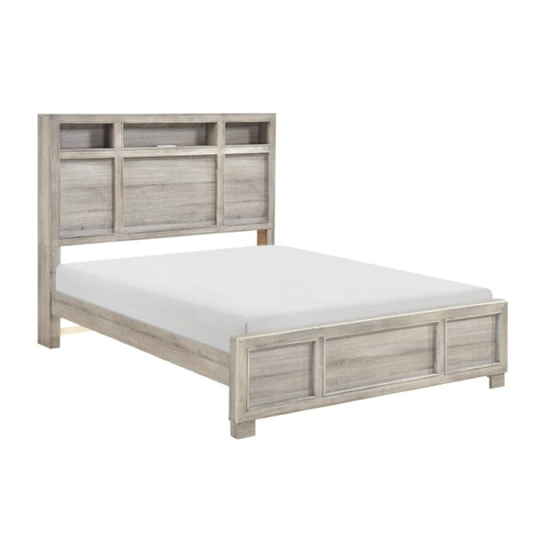 English Elm Queen Bed Set with LED Headboard Bluetooth Speaker USB Ports and Nightstand B011S06384