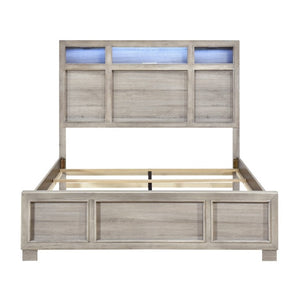 English Elm Queen Bedroom Set with LED Headboard Bluetooth Speaker and Five Drawer Chest Gray B011S06386