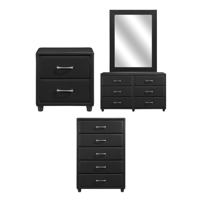 English Elm Night Stand Dresser Mirror Chest Set Faux Leather Upholstered Urban Bedroom Storage B011S06387