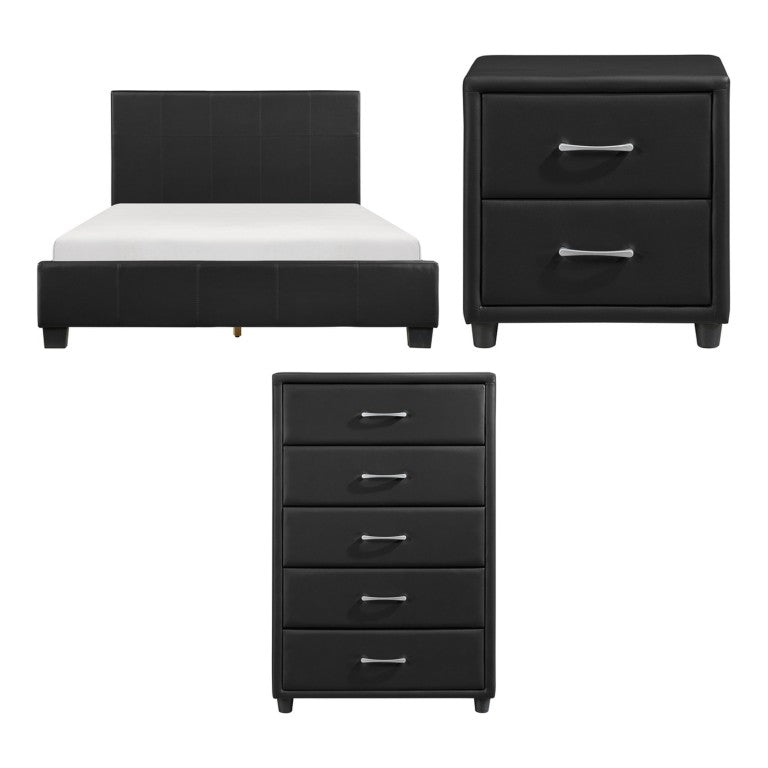 English Elm California King Bedroom Set Faux Leather Upholstered Bed Nightstand and Chest Urban Style B011S06394