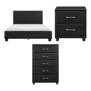 English Elm California King Bedroom Set Faux Leather Upholstered Bed Nightstand and Chest Urban Style B011S06394
