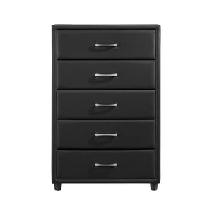 English Elm Queen Faux Leather Bedroom Set with Nightstand and Chest Urban Contemporary Style B011S06397