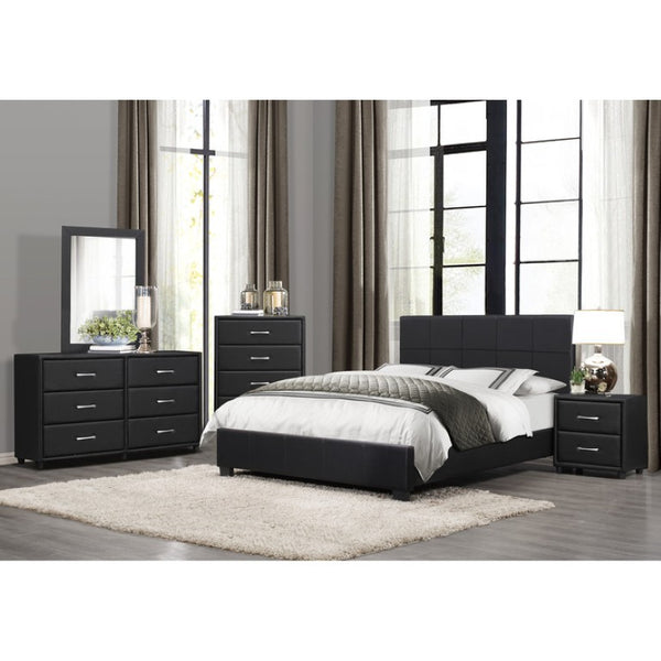 English Elm Full Bed and Nightstand Set Faux Leather Upholstered Urban Bedroom 3 Piece B011S06399