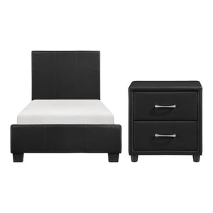 English Elm Twin Faux Leather Upholstered Bed and Nightstand Set Urban Low Profile Bedroom B011S06401