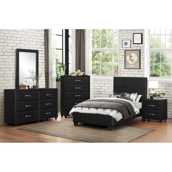 English Elm Twin Faux Leather Upholstered Bed and Nightstand Set Urban Low Profile Bedroom B011S06401