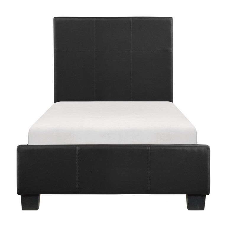 English Elm Twin Faux Leather Bedroom Set with Low Profile Bed Frame and Two Nightstands B011S06402