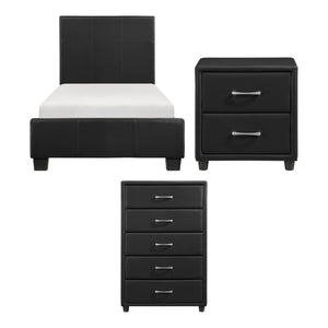 English Elm Twin Bedroom Set Faux Leather Upholstered Bed Nightstand Chest Urban Modern Style B011S06403