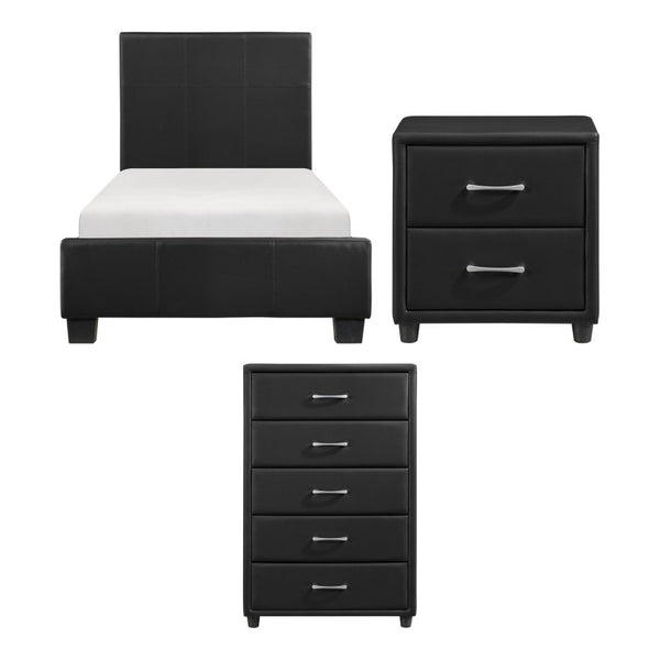 English Elm Twin Bedroom Set Faux Leather Upholstered Bed Nightstand Chest Urban Modern Style B011S06403