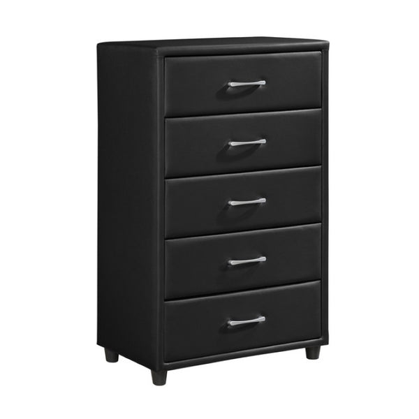 English Elm Twin Bedroom Set Faux Leather Upholstered Bed Nightstand Chest Urban Modern Style B011S06403