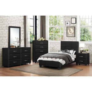 English Elm Twin Bedroom Set Faux Leather Upholstered Bed Nightstand Chest Urban Modern Style B011S06403