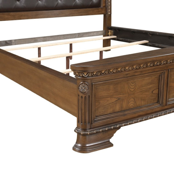 English Elm Eastern King Sleigh Bedroom Set Tufted Faux Leather Carved Wood Traditional 3 Piece B011S06408